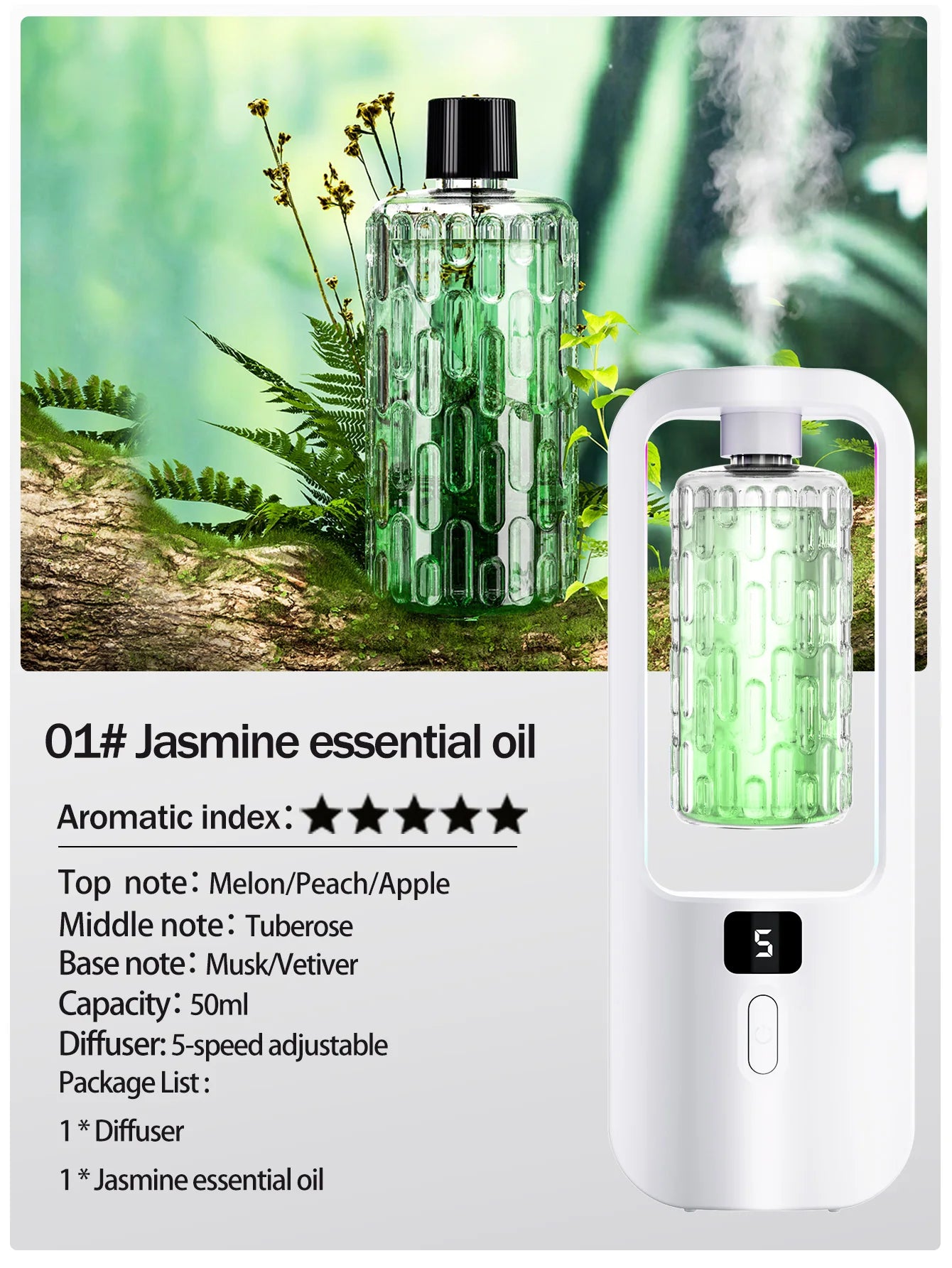 Aromatherapy Essential Oil Diffuser – USB Rechargeable, 5 Spray Modes