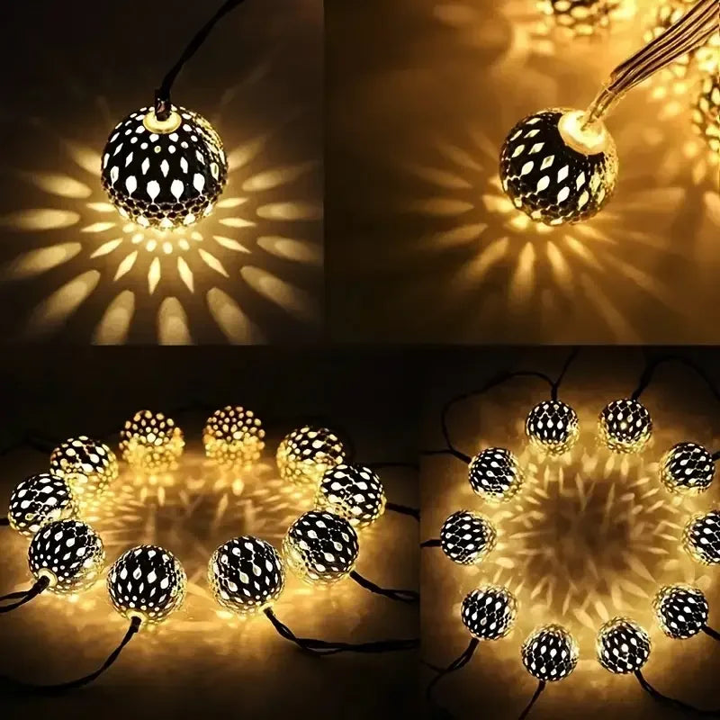 Solar Moroccan Ball String Light | 30/50 LED Fairy Lights, 8 Modes | Garden & Party