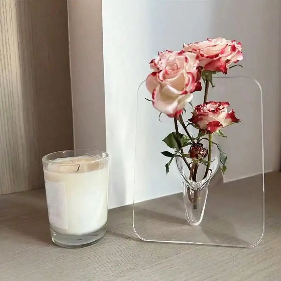 Clear Acrylic Frame Vase – Modern Flower Vase for Home Decor & Bookshelf