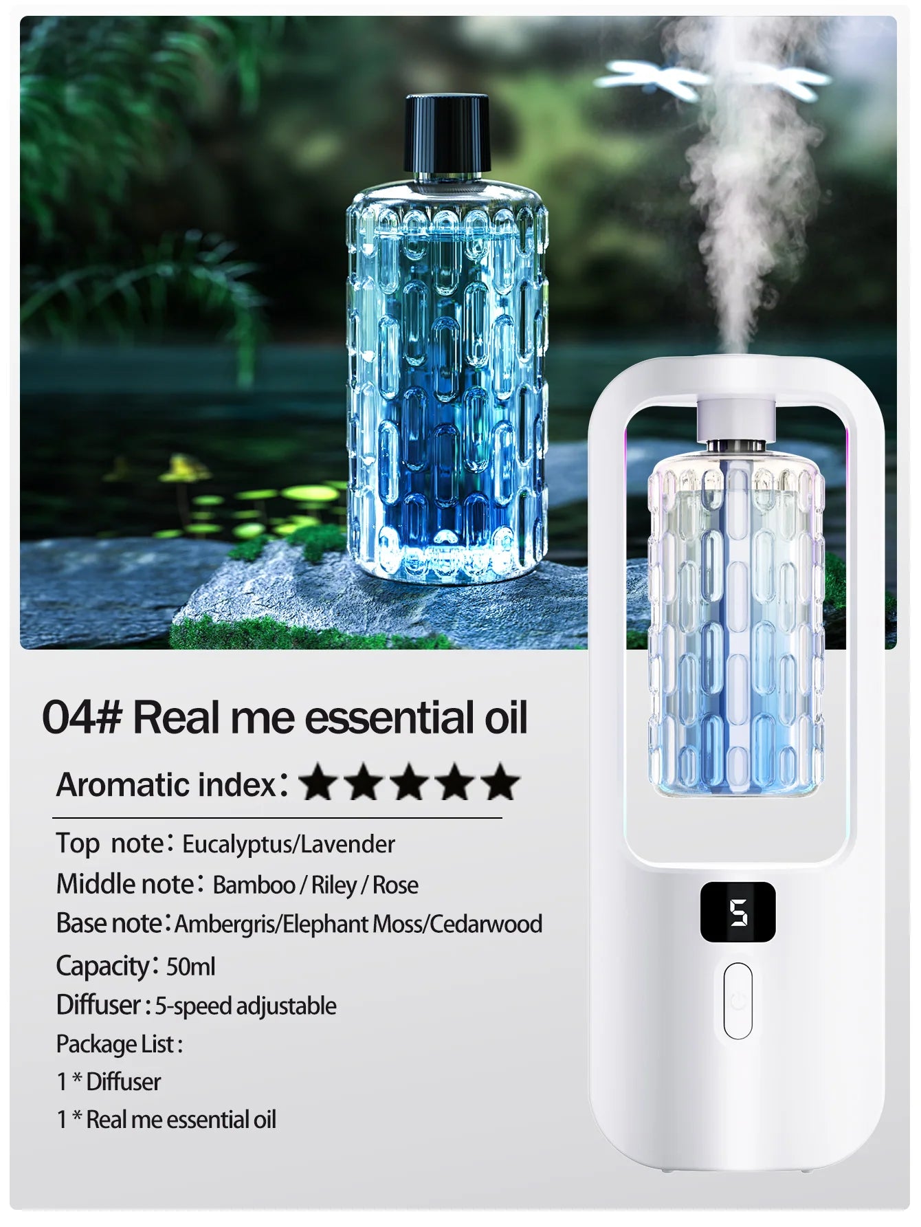 Aromatherapy Essential Oil Diffuser – USB Rechargeable, 5 Spray Modes