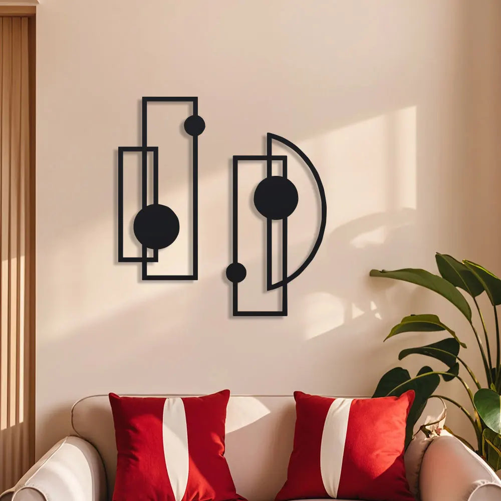 Metal Wall Sculptures Set of 2 – Abstract Hollow Vertical Wall Art