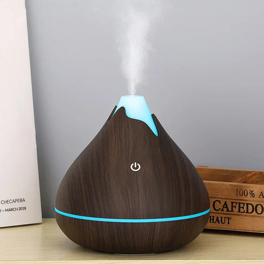 350ml Aromatherapy Diffuser – Wood Grain, Remote Control & 7-Color LED