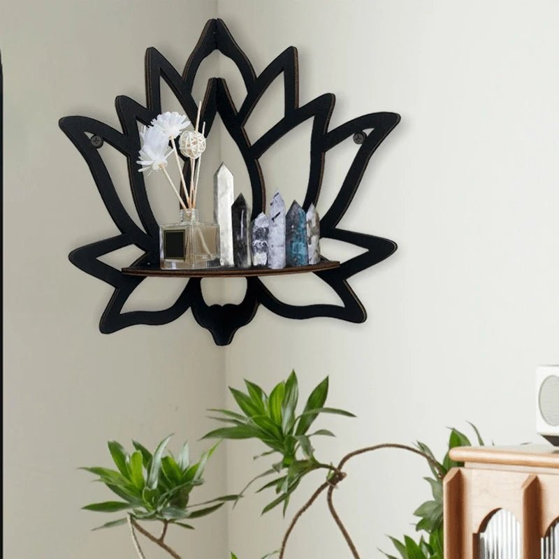 Wooden Lotus Wall Shelf – Aromatherapy & Essential Oil Organiser