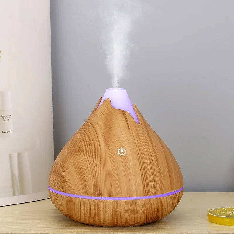 350ml Aromatherapy Diffuser – Wood Grain, Remote Control & 7-Color LED