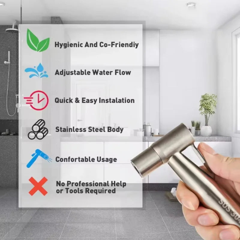 Handheld Bidet Sprayer – Stainless Steel Toilet Shower Head for Bathroom Hygiene