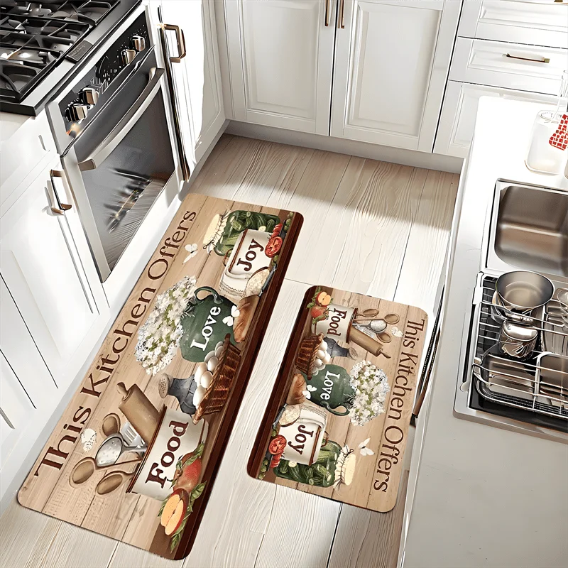 Kitchen Theme Carpet & Rug – Food Love Joy Pattern | Anti-Slip Floor Mat