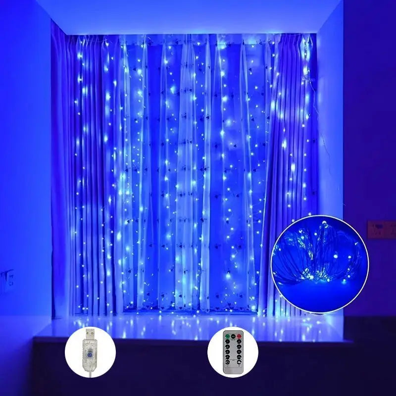 LED Curtain String Lights – 8 Modes Fairy Lights with Remote Control
