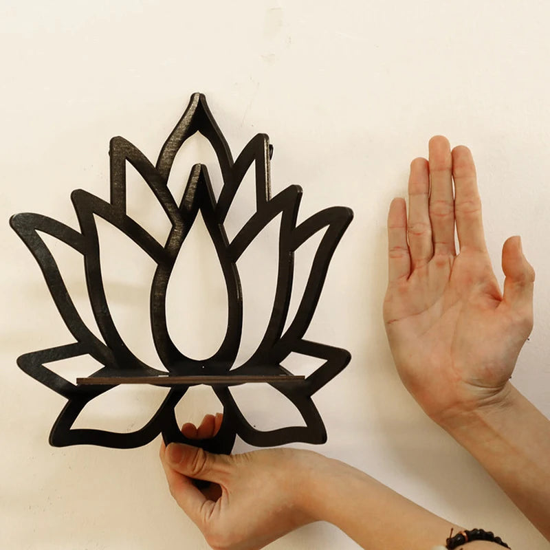 Wooden Lotus Wall Shelf – Aromatherapy & Essential Oil Organiser