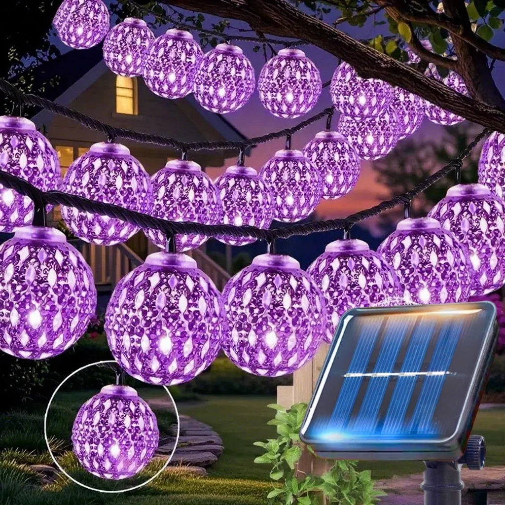 Solar Moroccan Ball String Light | 30/50 LED Fairy Lights, 8 Modes | Garden & Party