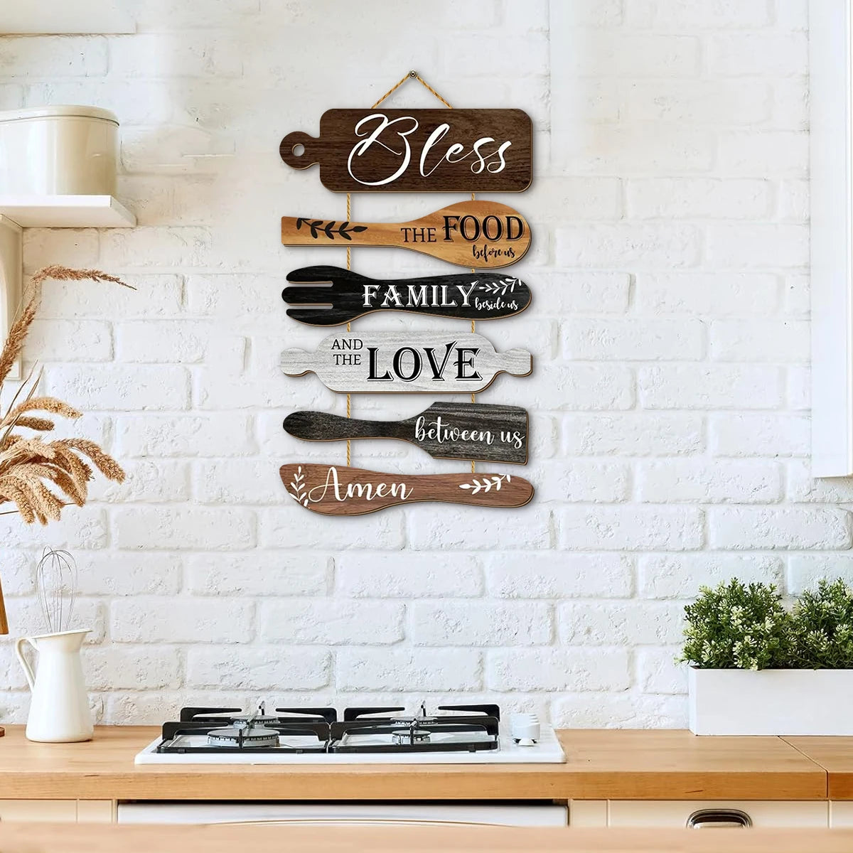 Family Blessings Wooden Wall Sign – Rustic Kitchen & Dining Room Decor