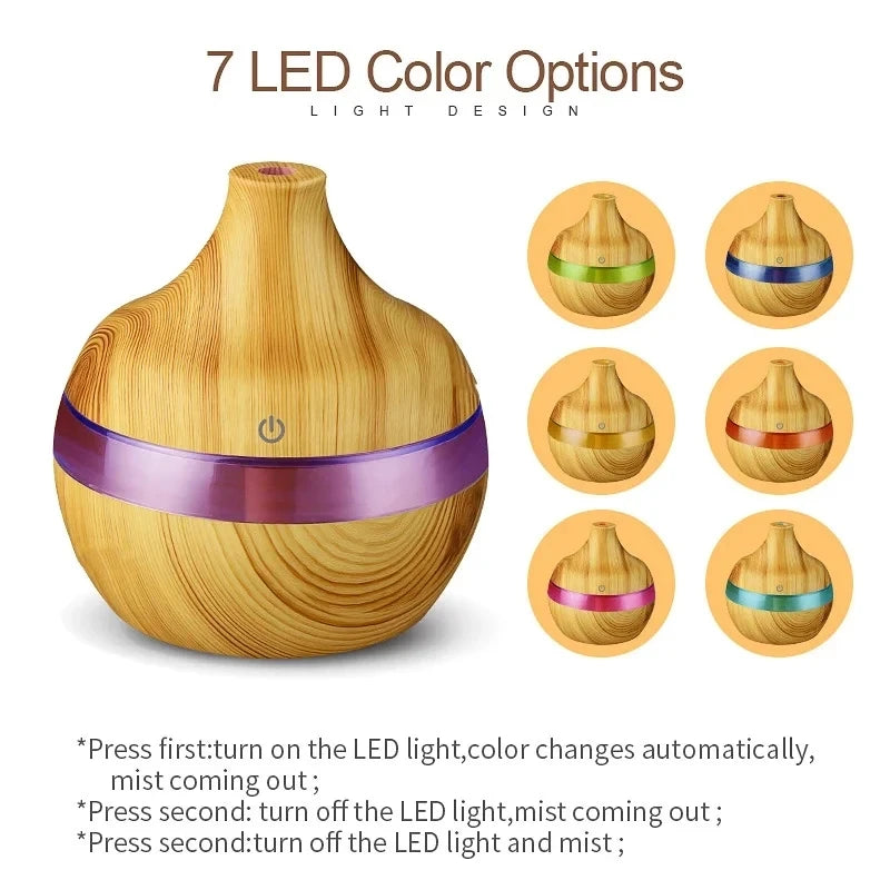 300ml Wood Aroma Diffuser – Ultrasonic Cool Mist Humidifier for Home