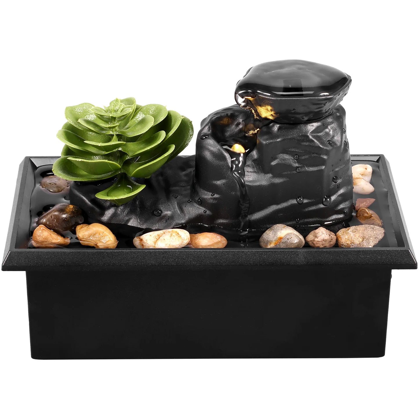 Tabletop Waterfall Fountain – Relaxing Desktop Decor with Soft Lights