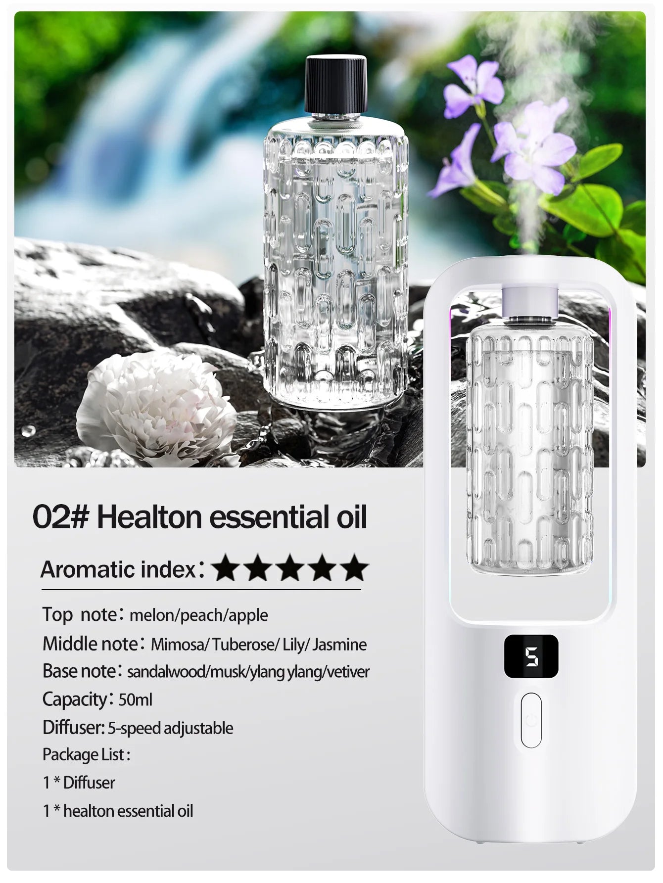 Aromatherapy Essential Oil Diffuser – USB Rechargeable, 5 Spray Modes