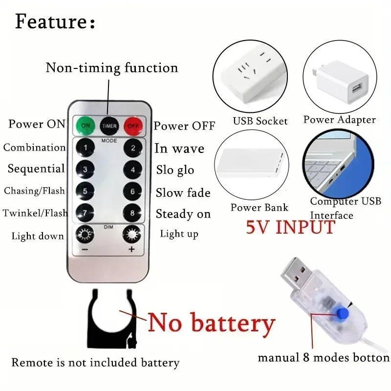 LED Curtain String Lights – 8 Modes Fairy Lights with Remote Control