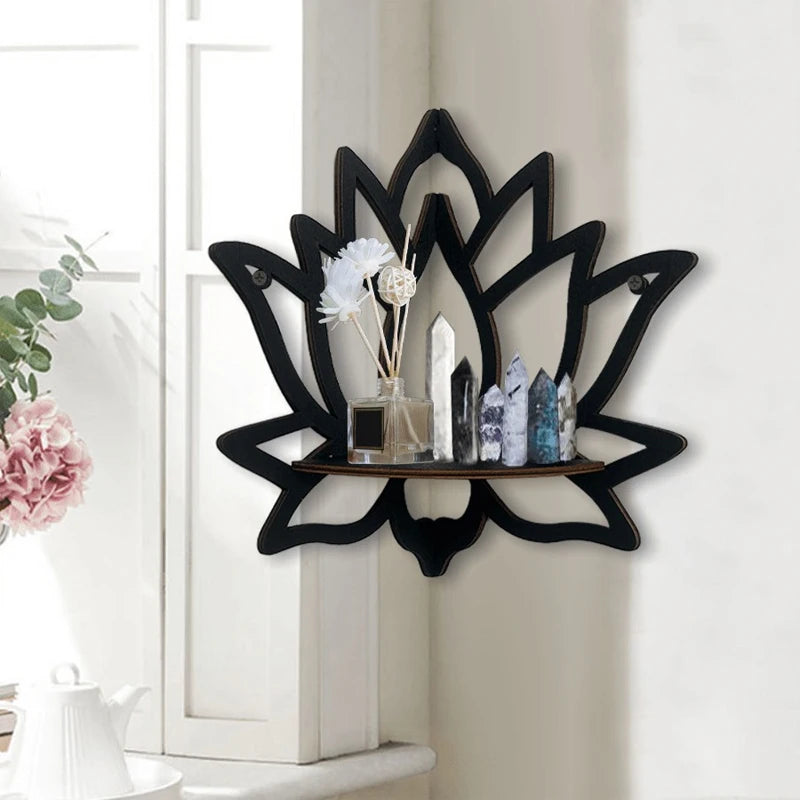Wooden Lotus Wall Shelf – Aromatherapy & Essential Oil Organiser