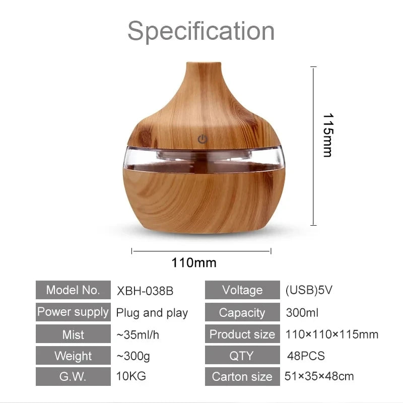 300ml Wood Aroma Diffuser – Ultrasonic Cool Mist Humidifier for Home