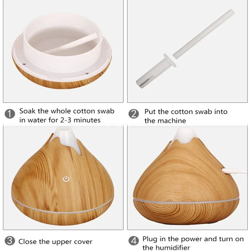 350ml Aromatherapy Diffuser – Wood Grain, Remote Control & 7-Color LED