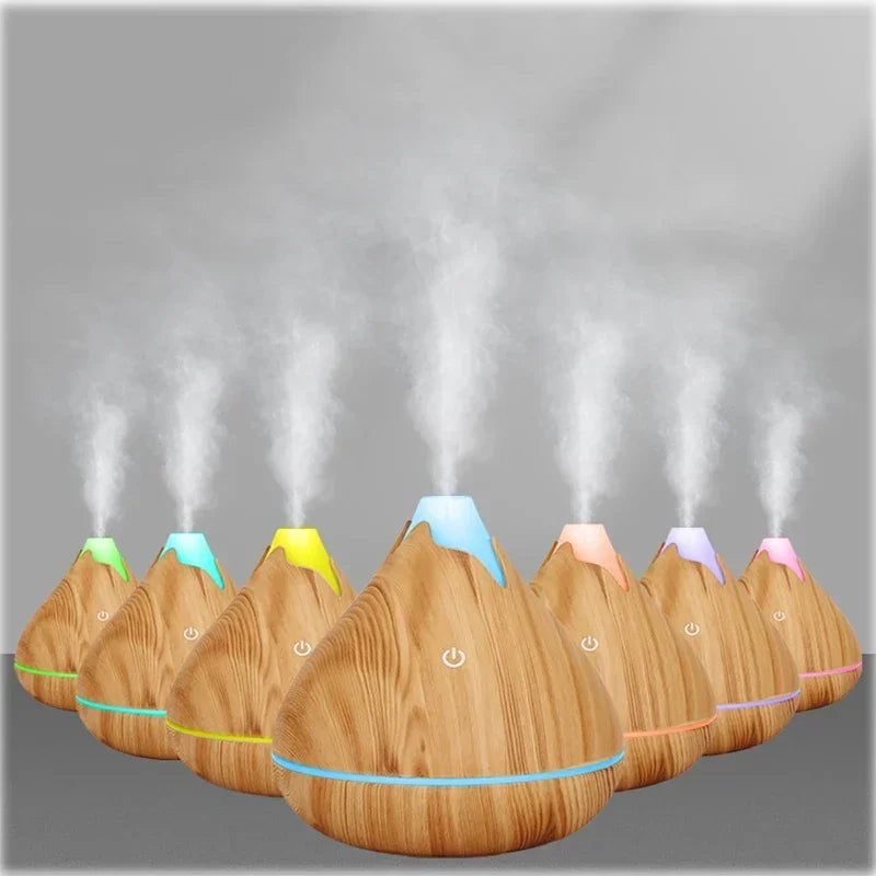 350ml Aromatherapy Diffuser – Wood Grain, Remote Control & 7-Color LED