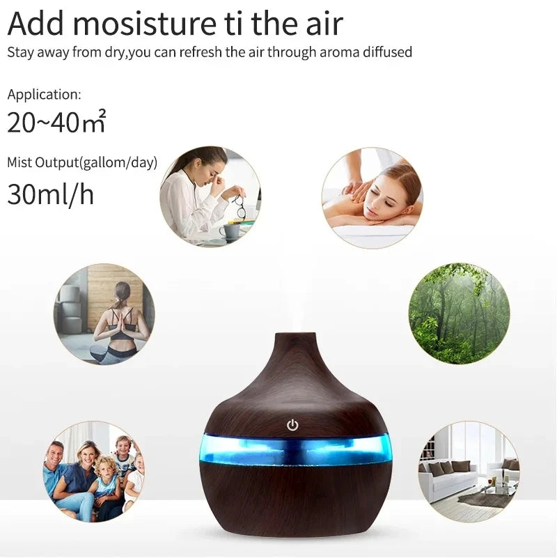300ml Wood Aroma Diffuser – Ultrasonic Cool Mist Humidifier for Home