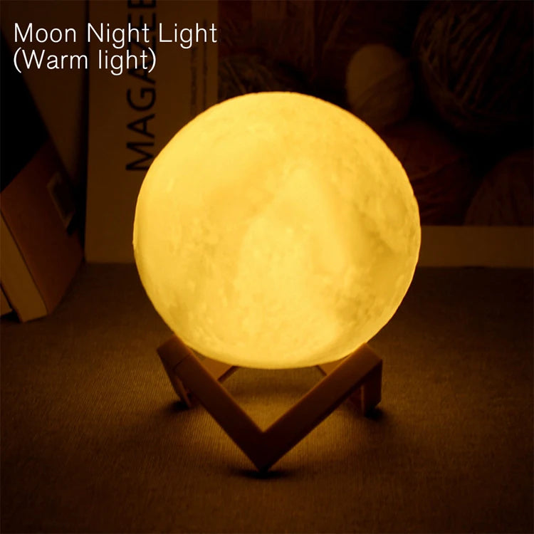 Moon Lamp LED Night Light with Stand – Bedroom Decor & Kids Gift