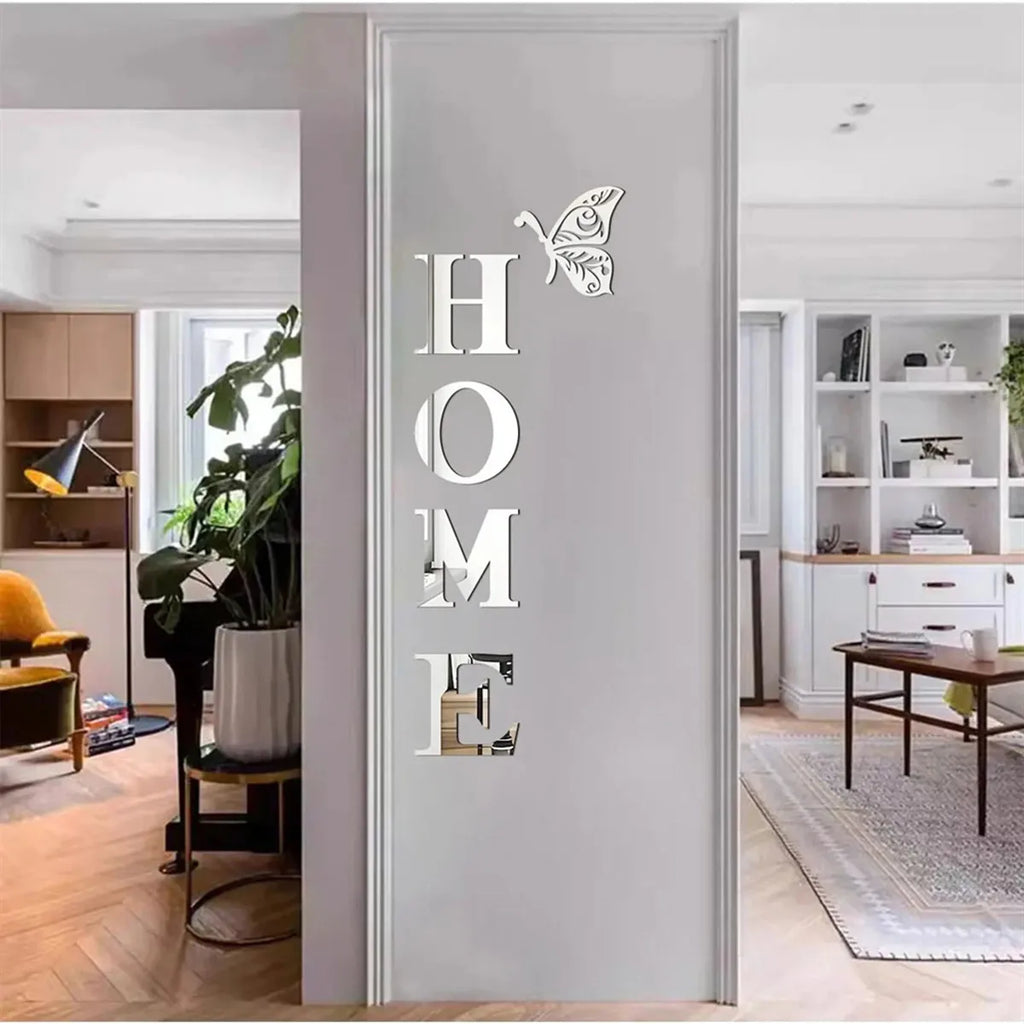 HOME Yazılı 3D Ayna Duvar Sticker – Giriş ve Ev Dekorasyonu