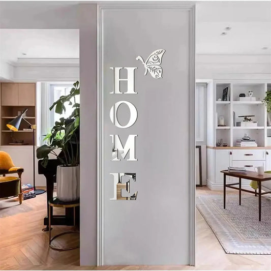 HOME Logo 3D Mirror Wall Sticker – Entrance & Home Decoration