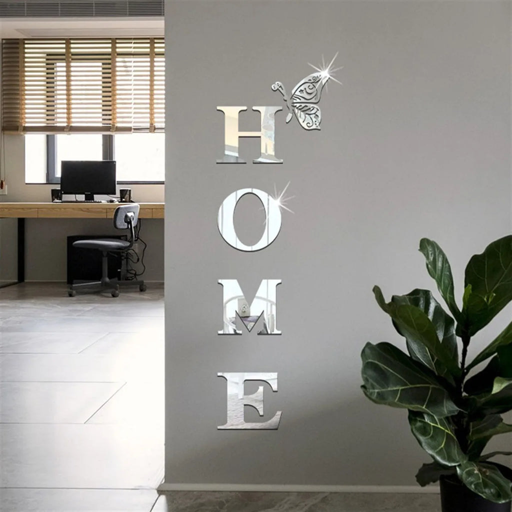 HOME Yazılı 3D Ayna Duvar Sticker – Giriş ve Ev Dekorasyonu