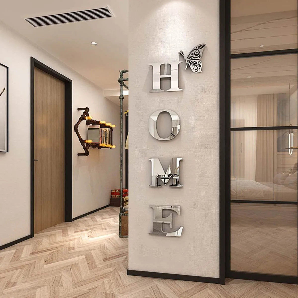 HOME Yazılı 3D Ayna Duvar Sticker – Giriş ve Ev Dekorasyonu