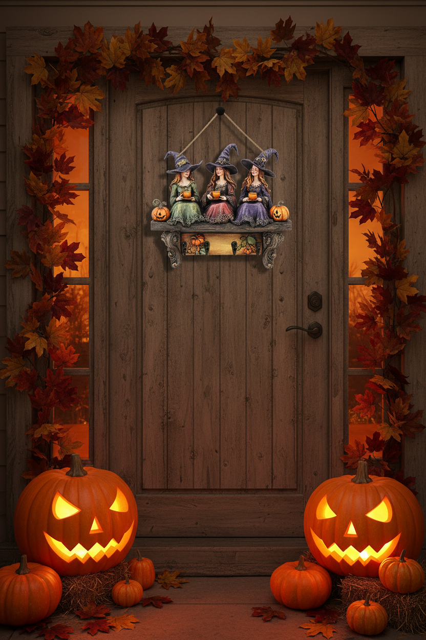 Halloween Wooden Witch Ornament - Door Decoration