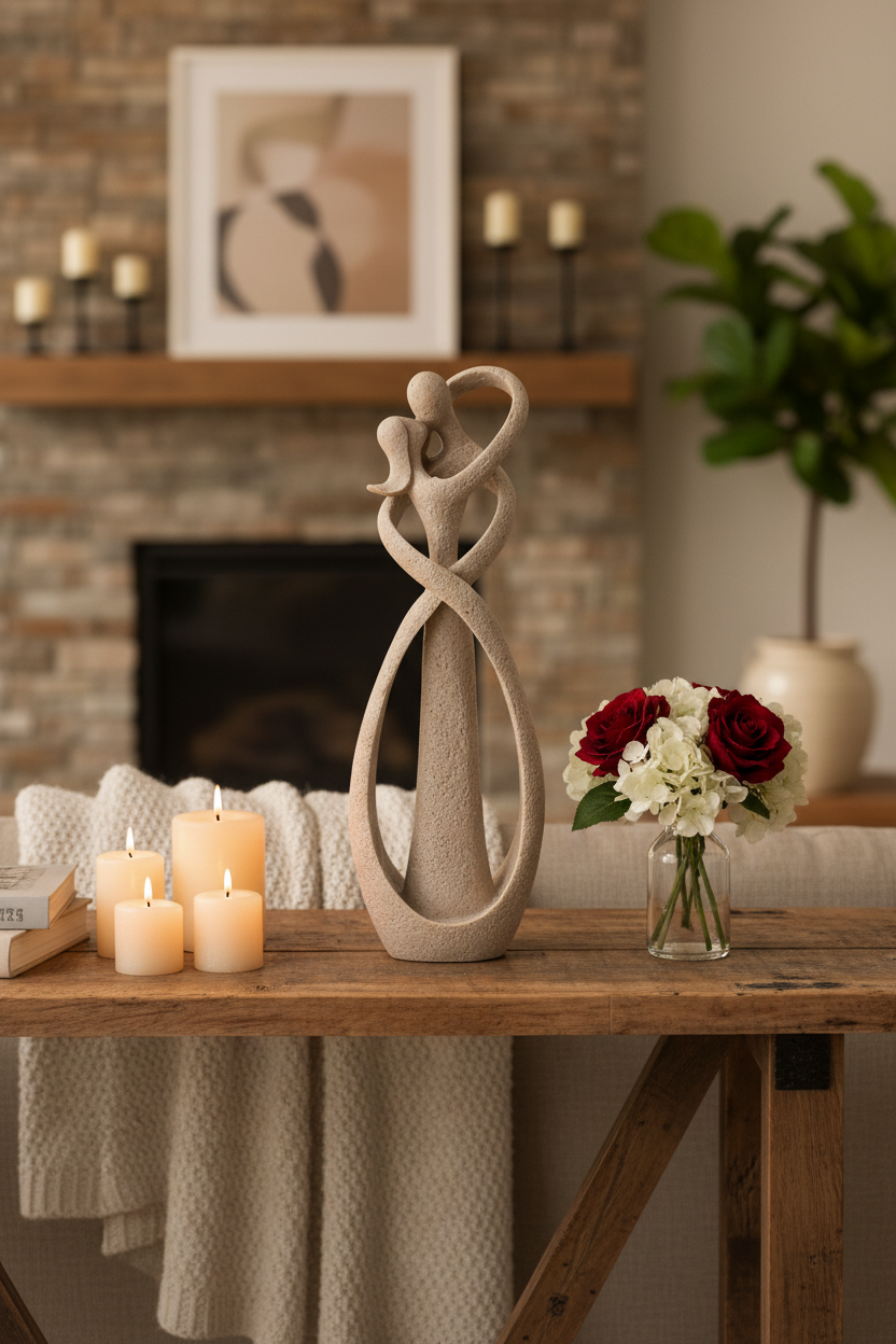 Embracing Couple Sculpture - Romantic Living Room